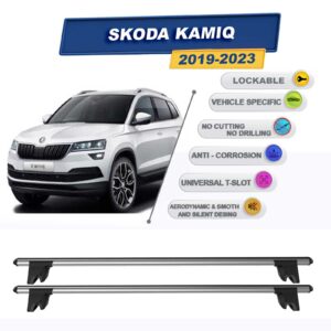 Skoda Kamiq 2019-2023 ile Uyumlu Kilitlenebilir Ara Atkı Taşıyıcı Tavan Barı 2 adet Gri
