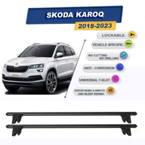 Skoda Karoq 2018-2023 ile Uyumlu Kilitlenebilir Ara Atkı Taşıyıcı Tavan Barı 2 adet Siyah