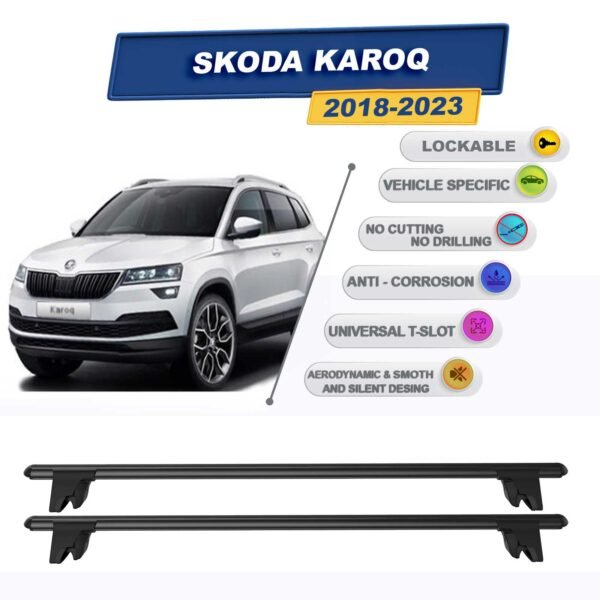 Skoda Karoq 2018-2023 ile Uyumlu Kilitlenebilir Ara Atkı Taşıyıcı Tavan Barı 2 adet Siyah