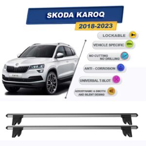 Skoda Karoq 2018-2023 ile Uyumlu Kilitlenebilir Ara Atkı Taşıyıcı Tavan Barı 2 adet Gri