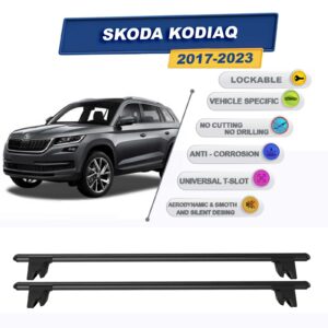Skoda Kodiaq 2017-2023 ile Uyumlu Kilitlenebilir Ara Atkı Taşıyıcı Tavan Barı 2 adet Siyah