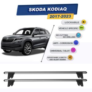 Skoda Kodiaq 2017-2023 ile Uyumlu Kilitlenebilir Ara Atkı Taşıyıcı Tavan Barı 2 adet Gri