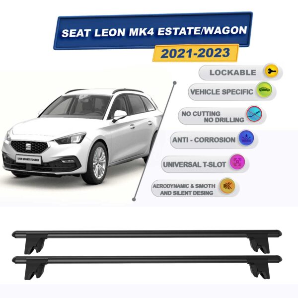 Seat Leon MK4 Stationwagon 2021-2023 ile Uyumlu Kilitlenebilir Ara Atkı Taşıyıcı Tavan Barı 2 adet Siyah
