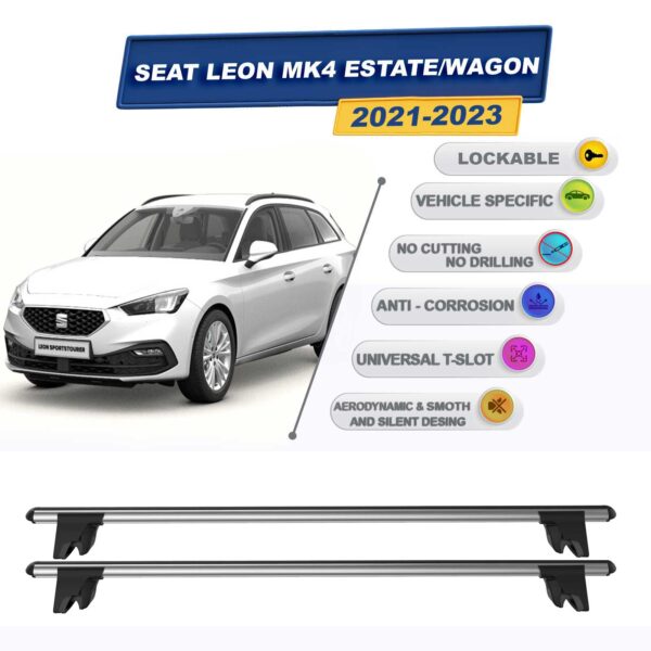 Seat Leon MK4 Stationwagon 2021-2023 ile Uyumlu Kilitlenebilir Ara Atkı Taşıyıcı Tavan Barı 2 adet Gri