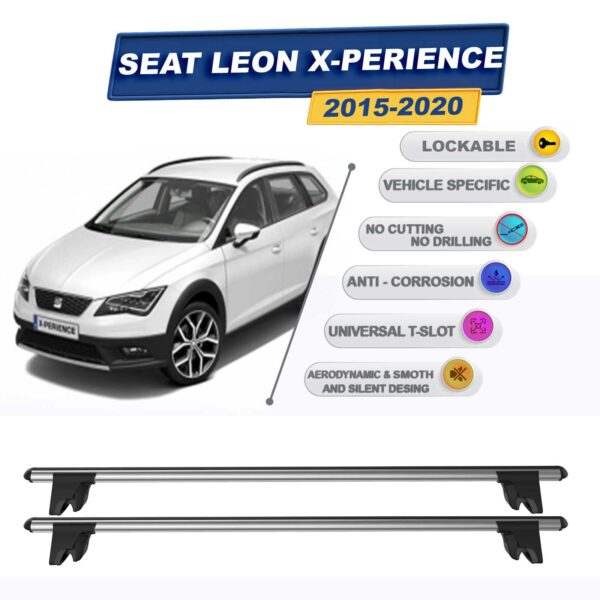 Seat Leon X-Perience Stationwagon 2015-2020 ile Uyumlu Kilitlenebilir Ara Atkı Taşıyıcı Tavan Barı 2 adet Gri