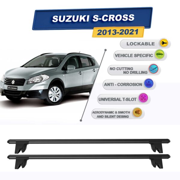 Suzuki S-Cross 2013-2021 ile Uyumlu Kilitlenebilir Ara Atkı Taşıyıcı Tavan Barı 2 adet Siyah