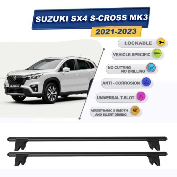 Suzuki SX4 S-Cross MK3 2021-2024 ile Uyumlu Kilitlenebilir Ara Atkı Taşıyıcı Tavan Barı 2 adet Siyah