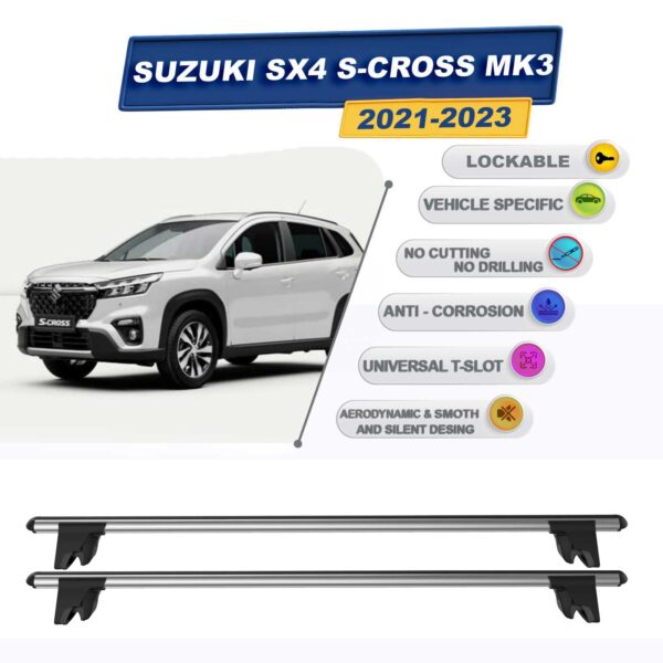 Suzuki SX4 S-Cross MK3 2021-2024 ile Uyumlu Kilitlenebilir Ara Atkı Taşıyıcı Tavan Barı 2 adet Gri