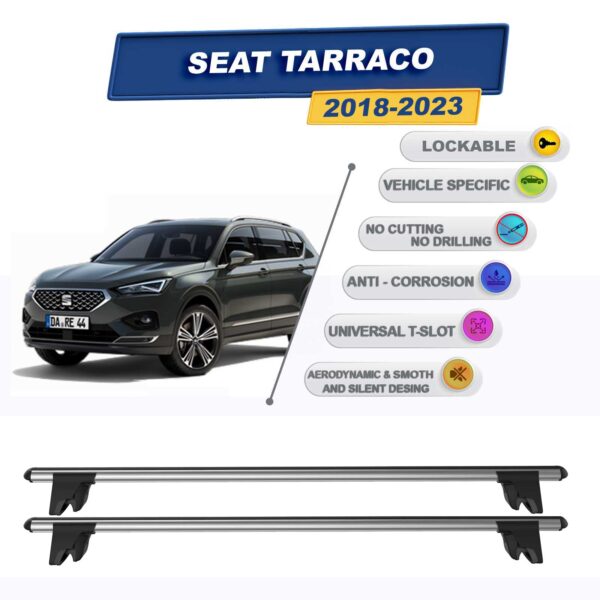 Seat Tarraco 2018-2023 ile Uyumlu Kilitlenebilir Ara Atkı Taşıyıcı Tavan Barı 2 adet Gri