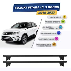 Suzuki Vitara LY SUV 2015-2024 ile Uyumlu Kilitlenebilir Ara Atkı Taşıyıcı Tavan Barı 2 adet Siyah