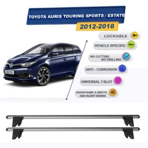 Toyota Auris Touring Sports / Stationwagon 2012-2018 ile Uyumlu Kilitlenebilir Ara Atkı Taşıyıcı Tavan Barı 2 adet Gri