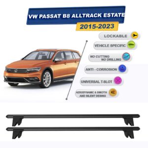 Volkswagen Passat B8 Variant - Alltrack 2015-2023 ile Uyumlu Kilitlenebilir Ara Atkı Taşıyıcı Tavan Barı 2 adet Siyah