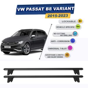 Volkswagen Passat B8 Variant 2015-2023 ile Uyumlu Kilitlenebilir Ara Atkı Taşıyıcı Tavan Barı 2 adet Siyah