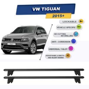 Volkswagen Tiguan 2016-2023 ile Uyumlu Kilitlenebilir Ara Atkı Taşıyıcı Tavan Barı 2 adet Siyah