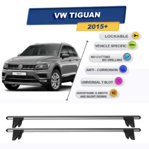 Volkswagen Tiguan 2016-2023 ile Uyumlu Kilitlenebilir Ara Atkı Taşıyıcı Tavan Barı 2 adet Gri