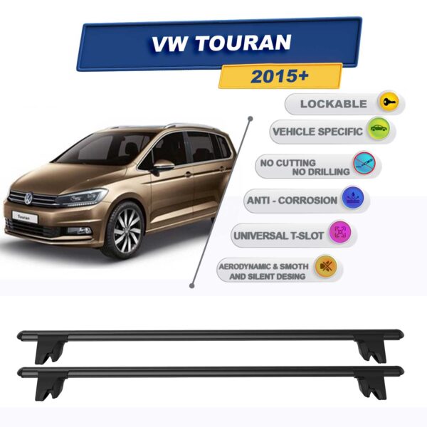 Volkswagen Touran 2015-2021 ile Uyumlu Kilitlenebilir Ara Atkı Taşıyıcı Tavan Barı 2 adet Siyah