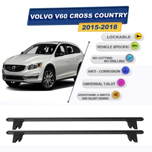 Volvo V60 Cross Country 2015-2018 ile Uyumlu Kilitlenebilir Ara Atkı Taşıyıcı Tavan Barı 2 adet Siyah