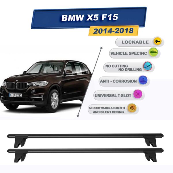 BMW X5 F15 2014-2018 ile Uyumlu Kilitlenebilir Ara Atkı Taşıyıcı Tavan Barı 2 adet Siyah