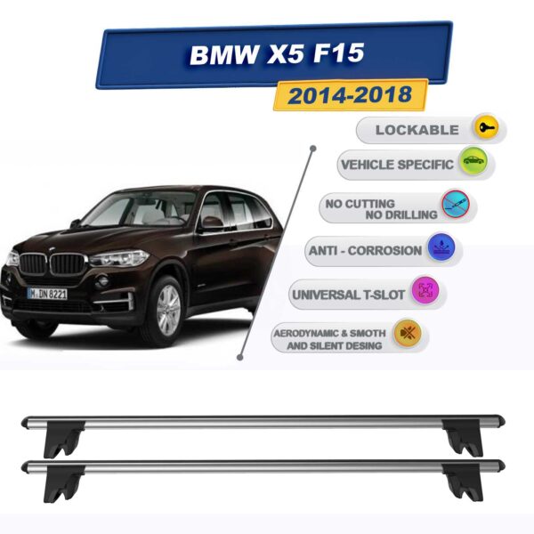 BMW X5 F15 2014-2018 ile Uyumlu Kilitlenebilir Ara Atkı Taşıyıcı Tavan Barı 2 adet Gri