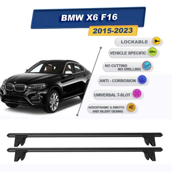 BMW X6 F16 2015-2023 ile Uyumlu Kilitlenebilir Ara Atkı Taşıyıcı Tavan Barı 2 adet Siyah