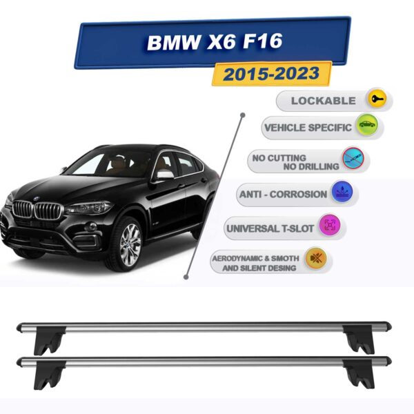 BMW X6 F16 2015-2023 ile Uyumlu Kilitlenebilir Ara Atkı Taşıyıcı Tavan Barı 2 adet Gri