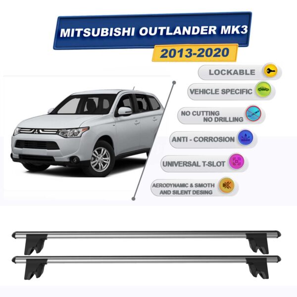 Mitsubishi Outlander MK3 2013-2020 ile Uyumlu Kilitlenebilir Ara Atkı Taşıyıcı Tavan Barı 2 adet Gri