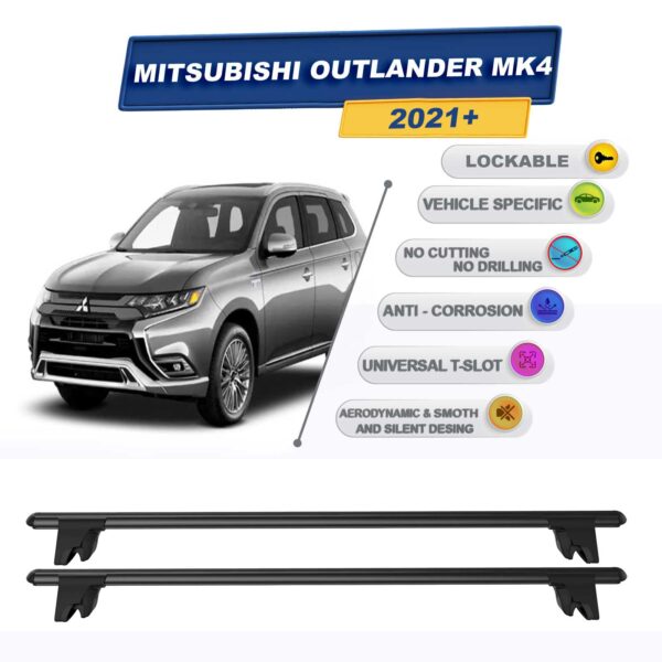 Mitsubishi Outlander MK4 2021-2024 ile Uyumlu Kilitlenebilir Ara Atkı Taşıyıcı Tavan Barı 2 adet Siyah