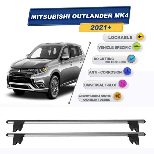 Mitsubishi Outlander MK4 2021-2024 Uyumlu Kilitlenebilir Ara Atkı Taşıyıcı Tavan Barı 2 adet Gri