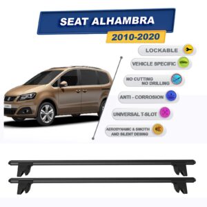 Seat Alhambra 2010-2020 ile Uyumlu Kilitlenebilir Ara Atkı Taşıyıcı Tavan Barı 2 adet Siyah