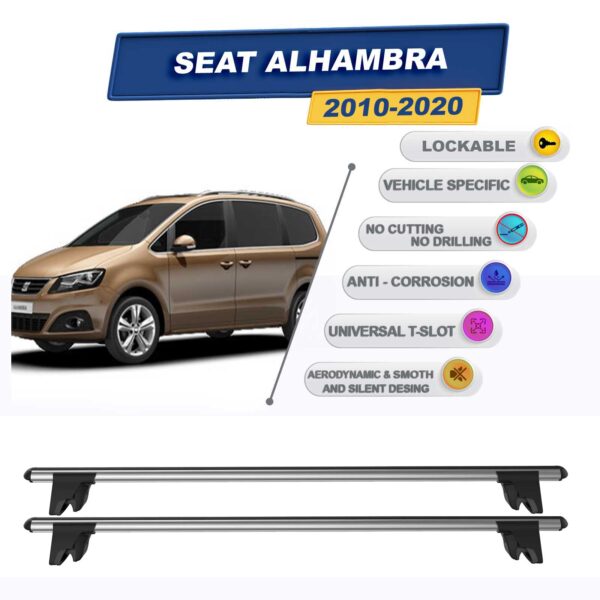 Seat Alhambra 2010-2020 İle Uyumlu Kilitlenebilir Ara Atkı Taşıyıcı Tavan Barı 2 adet Gri