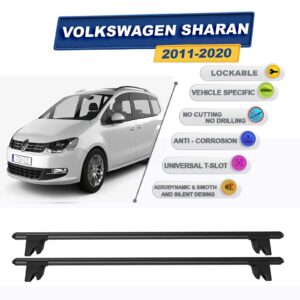 Volkswagen Sharan 2011-2020 ile Uyumlu Kilitlenebilir Ara Atkı Taşıyıcı Tavan Barı 2 adet Siyah