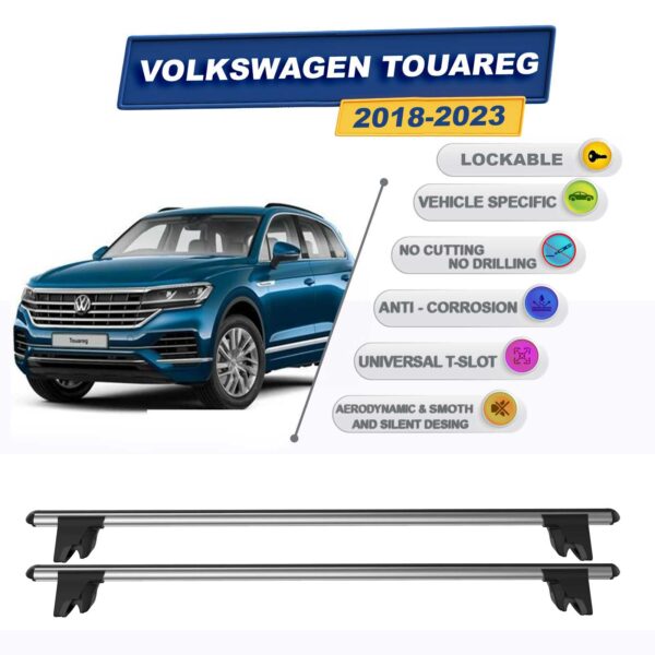 Volkswagen Touareg 2018-2023 ile Uyumlu Kilitlenebilir Ara Atkı Taşıyıcı Tavan Barı 2 adet Gri