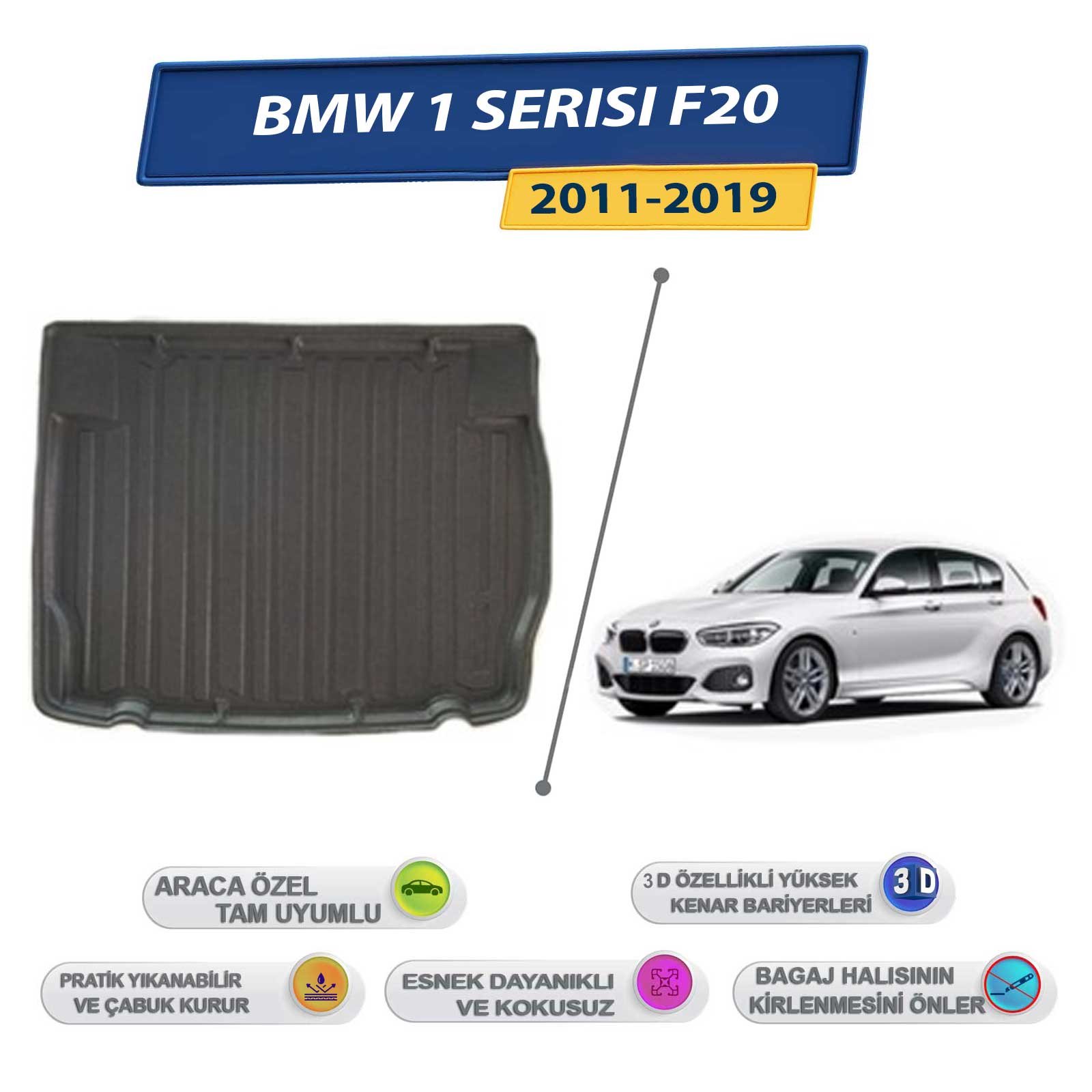 Bmw 1 Serisi F20 2011-2019 İçin 3D Yüksek Kenarlı Bagaj Havuzu - Kokusuz, Kolay Temizlenebilir Bagaj Paspası