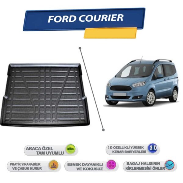 Ford Courier 2014-2023 için 3D Yüksek Kenarlı Bagaj Havuzu - Kokusuz, Kolay Temizlenebilir Bagaj Paspası