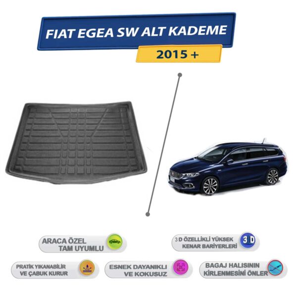 Fiat Egea Station Wagoon Alt Kademe İçin 2015 Sonrası 3D Yüksek Kenarlı Bagaj Havuzu - Kokusuz, Kolay Temizlenebilir Bagaj Paspası