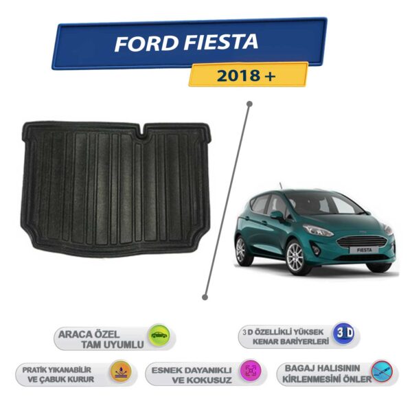 Ford Fiesta 2018-2023 İçin 3D Yüksek Kenarlı Bagaj Havuzu - Kokusuz, Kolay Temizlenebilir Bagaj Paspası