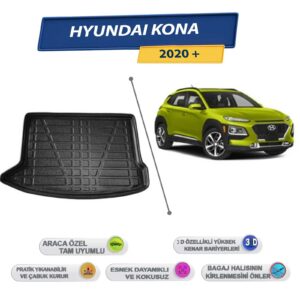 Hyundai Kona Tamir Kitli Araçlar İçin 2018 Sonrası 3D Yüksek Kenarlı Bagaj Havuzu - Kokusuz, Kolay Temizlenebilir Bagaj Paspası