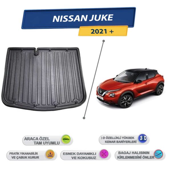Nissan Juke 2021 Sonrası İçin 3D Yüksek Kenarlı Bagaj Havuzu - Kokusuz, Kolay Temizlenebilir Bagaj Paspası