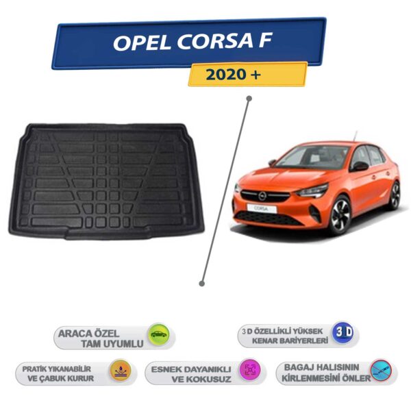 Opel Corsa F 2020 Sonrası İçin 3D Yüksek Kenarlı Bagaj Havuzu - Kokusuz, Kolay Temizlenebilir Bagaj Paspası