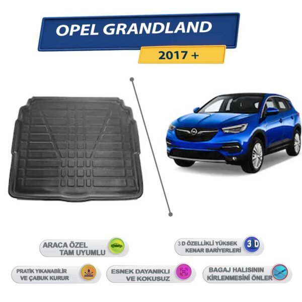 Opel Grandland 2017 Sonrası İçin 3D Yüksek Kenarlı Bagaj Havuzu - Kokusuz, Kolay Temizlenebilir Bagaj Paspası