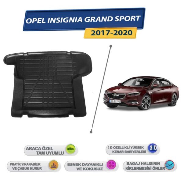 Opel İnsignia Grand Sport 2017-2020 İçin 3D Yüksek Kenarlı Bagaj Havuzu - Kokusuz, Kolay Temizlenebilir Bagaj Paspası