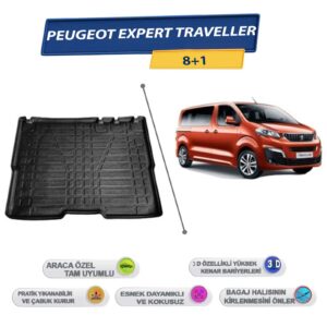 Peugeot Expert Traveller 8+1 2017 Sonrası İçin 3D Yüksek Kenarlı Bagaj Havuzu - Kokusuz, Kolay Temizlenebilir Bagaj Paspası
