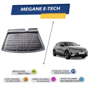 Megane E-Tech 2023 Sonrası İçin 3D Yüksek Kenarlı Bagaj Havuzu - Kokusuz, Kolay Temizlenebilir Bagaj Paspası