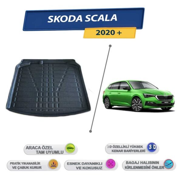 Skoda Scala 2020 Sonrası İçin 3D Yüksek Kenarlı Bagaj Havuzu - Kokusuz, Kolay Temizlenebilir Bagaj Paspası
