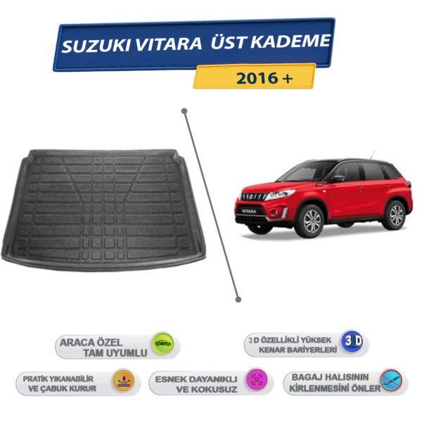 Suzuki Vitara Üst Kademe 2016 Sonrası İçin 3D Yüksek Kenarlı Bagaj Havuzu - Kokusuz, Kolay Temizlenebilir Bagaj Paspası