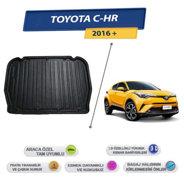 Toyota C-HR Model Stepneli Araçlar İçin (2016-2023) 3D Yüksek Kenarlı Bagaj Havuzu - Kokusuz, Kolay Temizlenebilir Bagaj Paspası