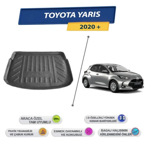 Toyota Yaris 2020 Sonrası İçin 3D Yüksek Kenarlı Bagaj Havuzu - Kokusuz, Kolay Temizlenebilir Bagaj Paspası