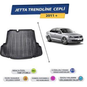 Volkswagen Jetta Trendline Cepli 2011-2018 İçin 3D Yüksek Kenarlı Bagaj Havuzu - Kokusuz, Kolay Temizlenebilir Bagaj Paspası