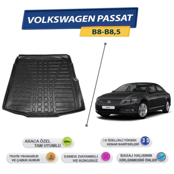 Volkswagen Passat B8 - B8,5 2015 Sonrası İçin 3D Yüksek Kenarlı Bagaj Havuzu - Kokusuz, Kolay Temizlenebilir Bagaj Paspası