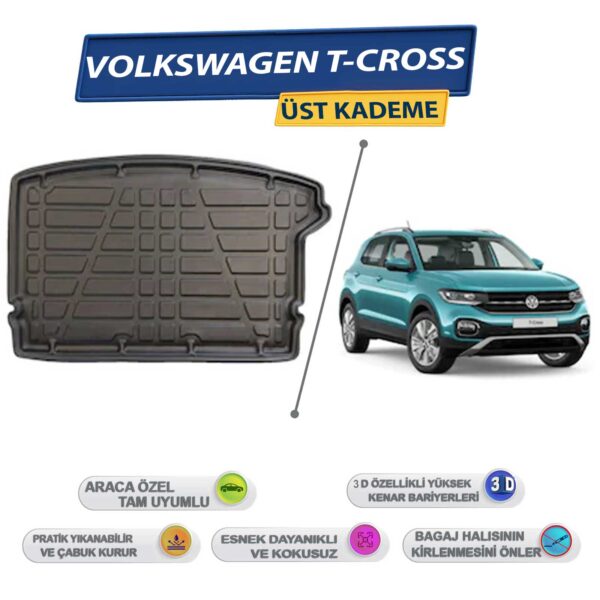Volkswagen T-Cross Üst Kademe 2022 Sonrası İçin 3D Yüksek Kenarlı Bagaj Havuzu - Kokusuz, Kolay Temizlenebilir Bagaj Paspası